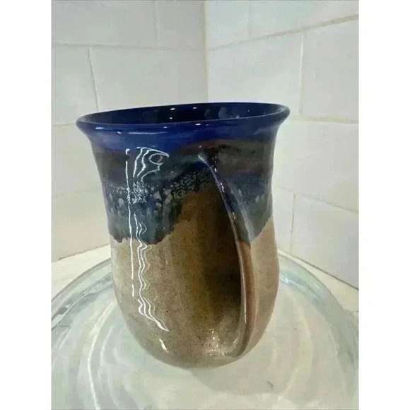 Neher Art Pottery Mug Right Hand Warmer Cup Blue Beige 2022 Signed - Picture 2 of 9